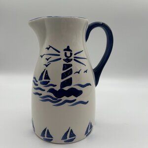 ceramic pitcher white and blue by Ganz